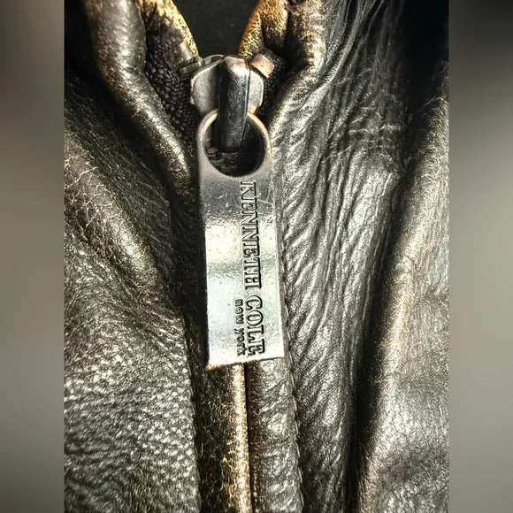 Kenneth Cole New York Men’s L Heavyweight Distressed Brown Leather Jacket Patina